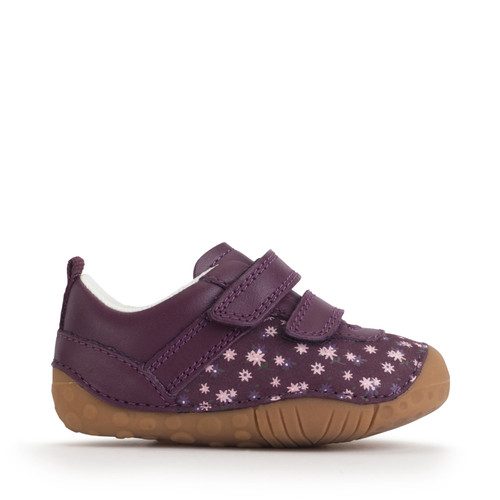 start rite Little Smile Burgundy leather/nubuck floral girls rip-tape pre-walkers