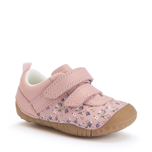 Start Rite Little Smile Dusky Pink Leather/nubuck Floral Girls Rip-tape Pre-walkers