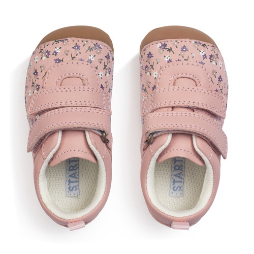 Start Rite Little Smile Dusky Pink Leather/nubuck Floral Girls Rip-tape Pre-walkers