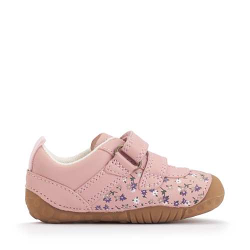 Start Rite Little Smile Dusky Pink Leather/nubuck Floral Girls Rip-tape Pre-walkers