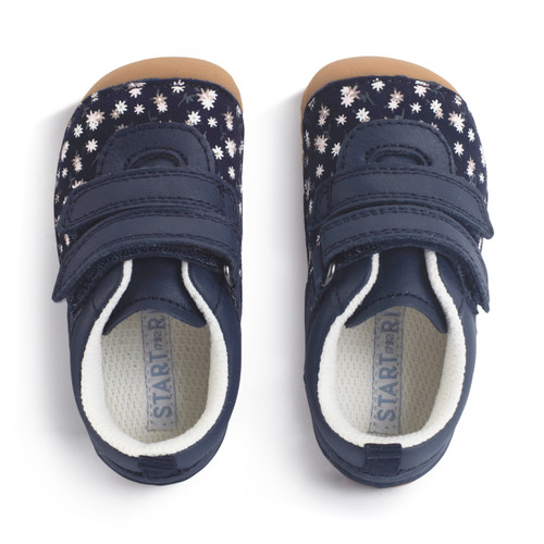 Start Rite Little Smile Navy Leather/nubuck Floral Girls Rip-tape Pre-walkers