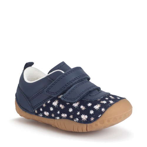 Start Rite Little Smile Navy Leather/nubuck Floral Girls Rip-tape Pre-walkers
