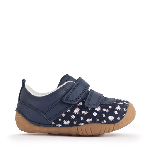 start rite Little Smile Navy leather/nubuck floral girls rip-tape pre-walkers