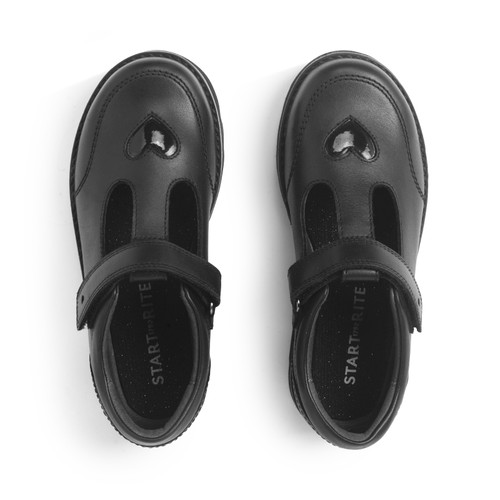 Start Rite Locket Black Leather Girls Rip-tape T-bar School Shoes