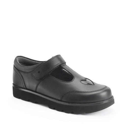 Start Rite Locket Black Leather Girls Rip-tape T-bar School Shoes