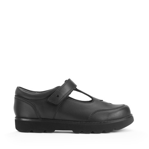 start rite Locket Black leather girls rip-tape T-bar school shoes