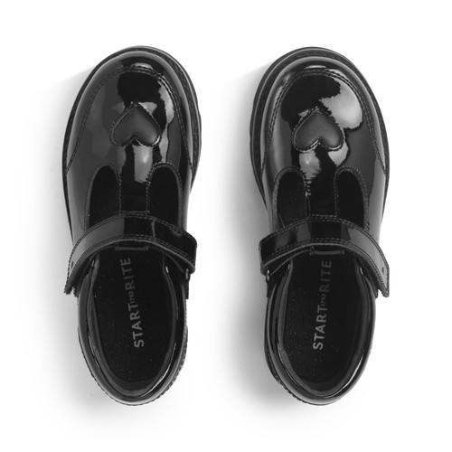 Start Rite Locket Black Patent Girls Rip-tape T-bar School Shoes