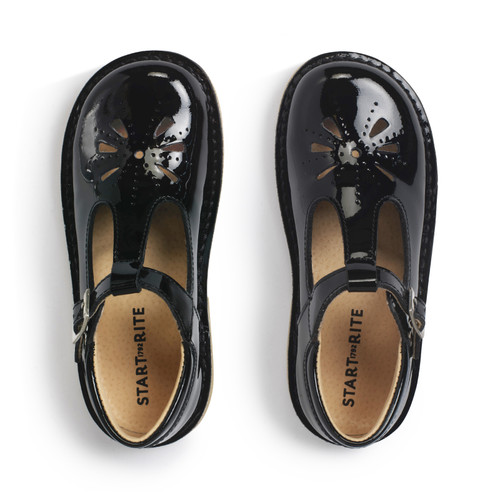 Start Rite Lottie Black Patent Girls Classic Buckle Shoes