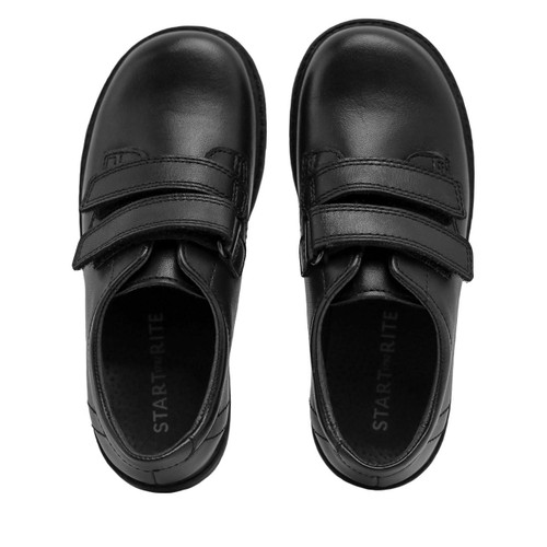 Start Rite Lucky Black Leather Boys Rip-tape Pre-school Shoes