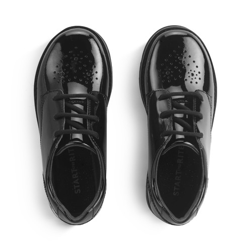 Start Rite Luna Black Patent Girls Lace-up Closed School Shoes