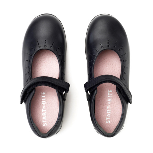 Start Rite Mary Jane Black Leather Girls Rip-tape School Shoes