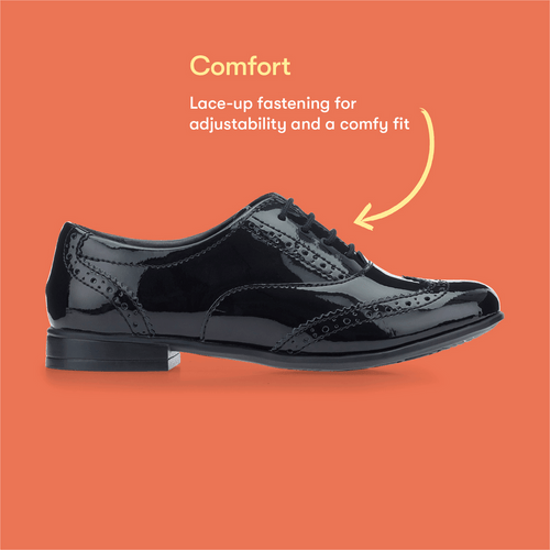 Start Rite Matilda Black Patent Girls Lace-up Closed School Shoes