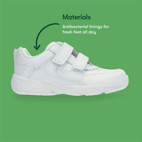 Start Rite Meteor White Leather Rip-tape School Trainers