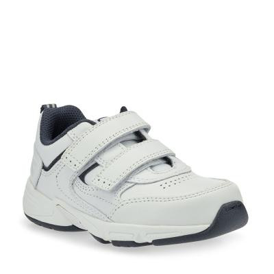 Start Rite Meteor White/navy Leather Rip-tape School Trainers