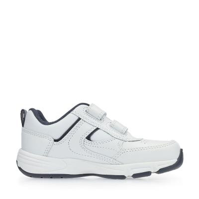 Start Rite Meteor White/navy Leather Rip-tape School Trainers