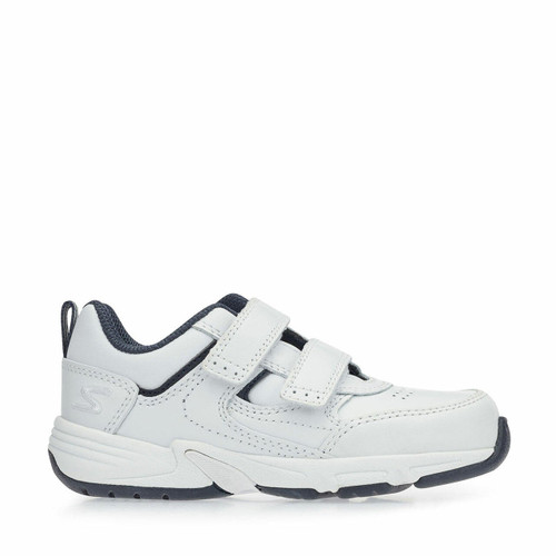 start rite Meteor White/navy leather rip-tape school trainers