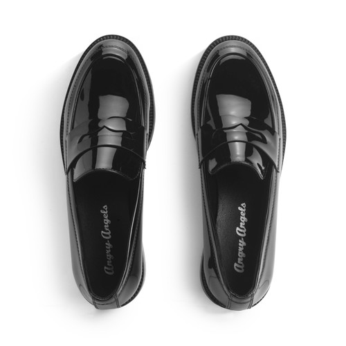 Start Rite Milan Black Patent Girls Slip-on Senior Angry Angels School Loafer Shoes