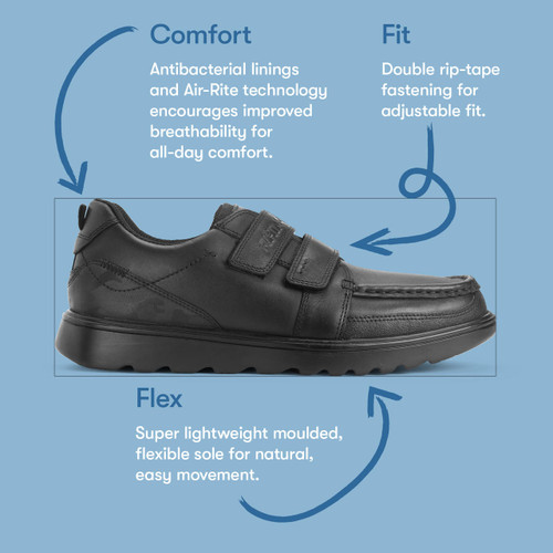 Start Rite Mission Black Leather Boys Rip-tape School Shoes