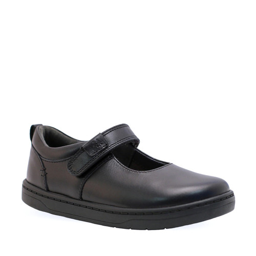 Start Rite Mystery Black Leather Girls Rip-tape First School Shoes