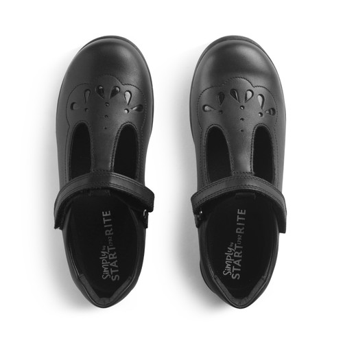 Start Rite Novel Black Leather Simply By Start-Rite Girls Rip-tape Dual-Fit T-bar School Shoes