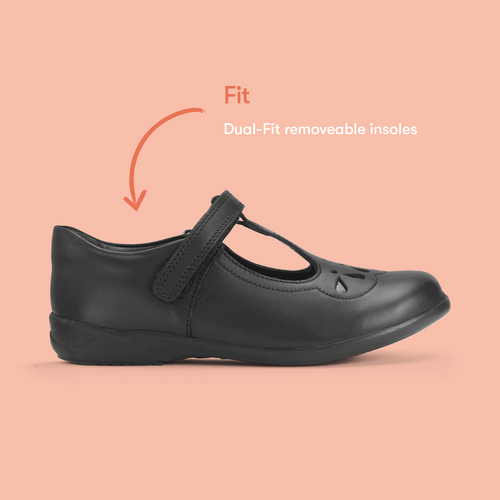 Start Rite Novel Black Leather Simply By Start-Rite Girls Rip-tape Dual-Fit T-bar School Shoes