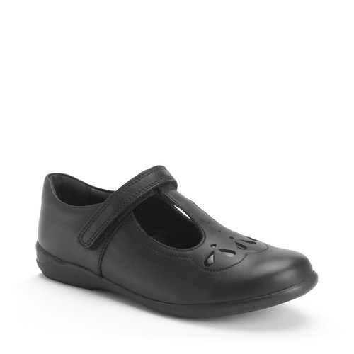 Start Rite Novel Black Leather Simply By Start-Rite Girls Rip-tape Dual-Fit T-bar School Shoes