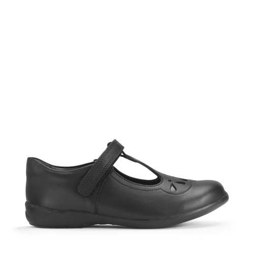 start rite Novel Black leather Simply by Start-Rite girls rip-tape Dual-Fit T-bar school shoes