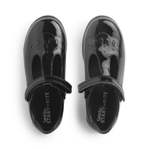 Start Rite Novel Black Patent Simply By Start-Rite Girls Rip-tape Dual-Fit T-bar School Shoes