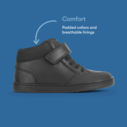 Start Rite Orbit Black Leather Kids Rip-tape Casual Boots