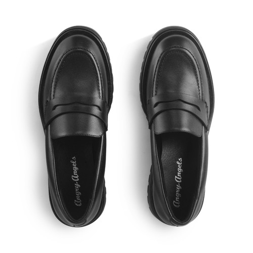 Start Rite Paris Black Leather Girls Slip-on Angry Angels School Shoes