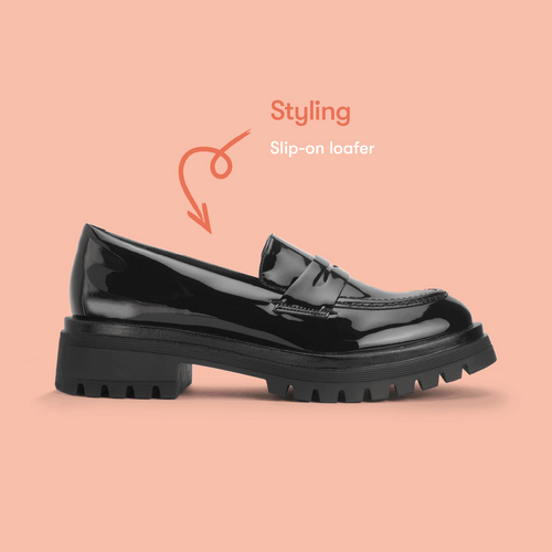 Start Rite Paris Black Patent Girls Slip-on Angry Angels School Shoes