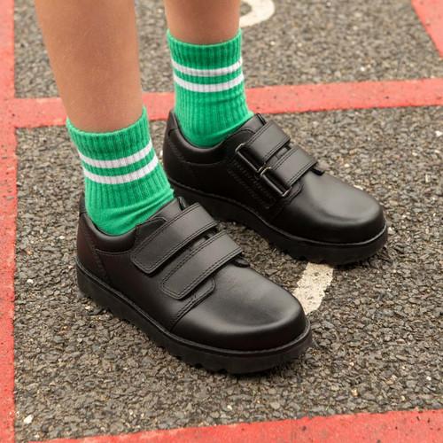 Start Rite Parker Black Leather Boys Rip-tape School Shoes