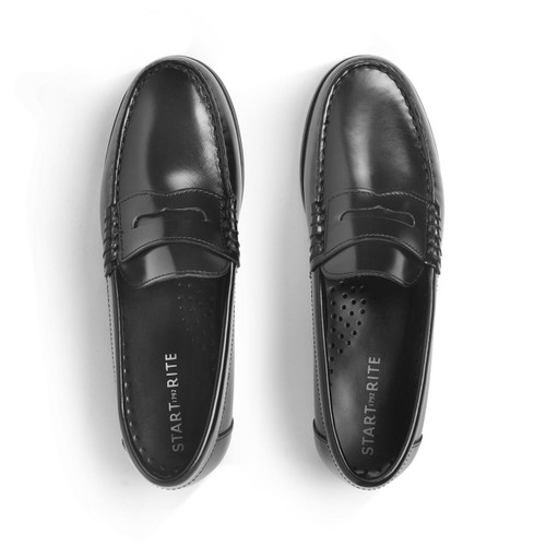 Start Rite Penny Black High Shine Leather Slip-on School Shoes