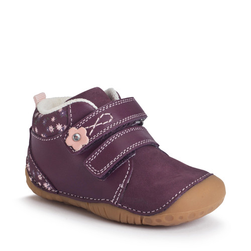 Start Rite Pip Burgundy Leather/nubuck Floral Girls Rip-tape Closed Pre-walker Shoes