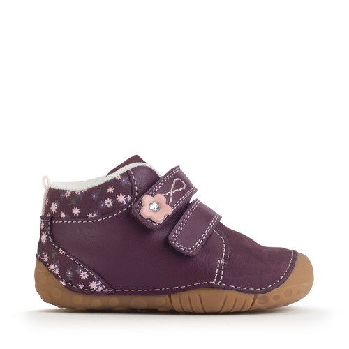 start rite Pip Burgundy leather/nubuck floral girls rip-tape closed pre-walker shoes