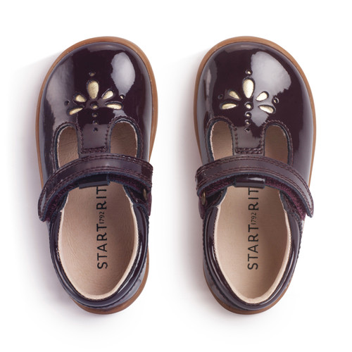 Start Rite Puzzle Burgundy Patent Girls Rip-tape T-bar First Walking Shoes