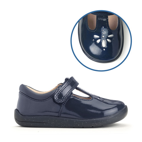 start rite Puzzle Navy blue patent girls rip-tape T-bar first walking shoes