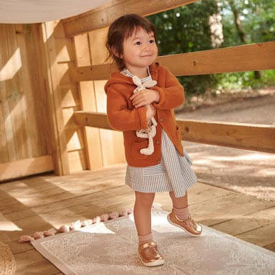 Start Rite Puzzle Rose Gold Leather Girls Rip-tape First Walking Shoes