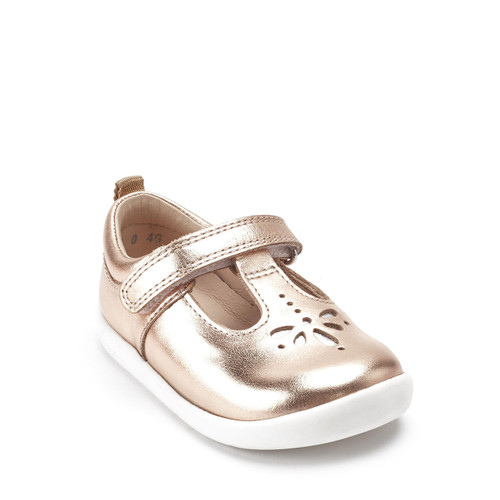 Start Rite Puzzle Rose Gold Leather Girls Rip-tape First Walking Shoes