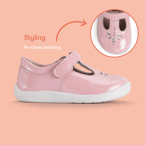 Start Rite Puzzle Sugar Pink Sparkle Patent Girls Rip-tape T-bar First Walking Shoes