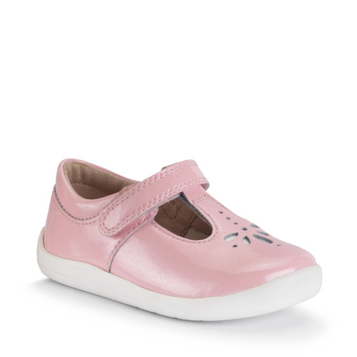 Start Rite Puzzle Sugar Pink Sparkle Patent Girls Rip-tape T-bar First Walking Shoes