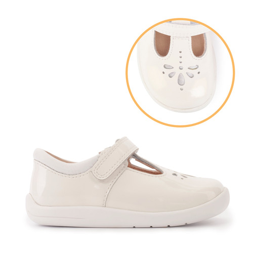 start rite Puzzle White patent girls rip-tape T-bar first walking shoes