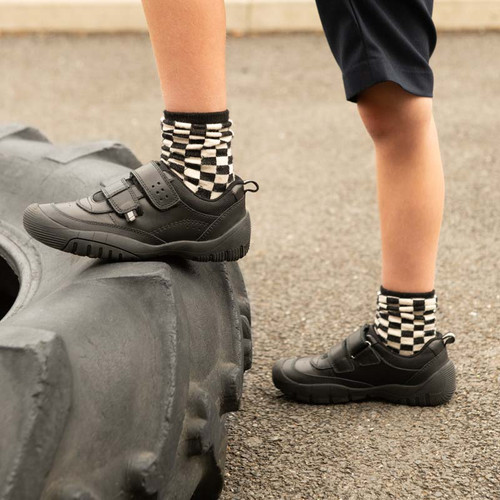 Start Rite Quad Black Leather Boys Rip-tape School Shoes