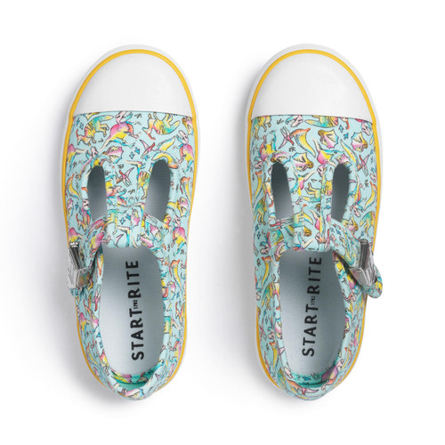 Start Rite Roar-some Multi Colour Print Girls T-bar Buckle Canvas Shoes