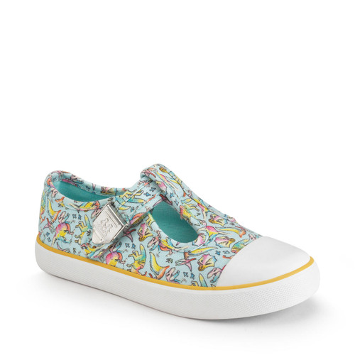 Start Rite Roar-some Multi Colour Print Girls T-bar Buckle Canvas Shoes