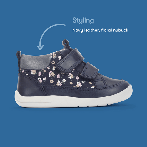 Start Rite Rove Navy Leather Floral Nubuck Girls Rip-tape First Casual Boots