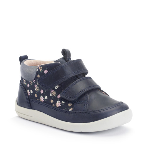 Start Rite Rove Navy Leather Floral Nubuck Girls Rip-tape First Casual Boots