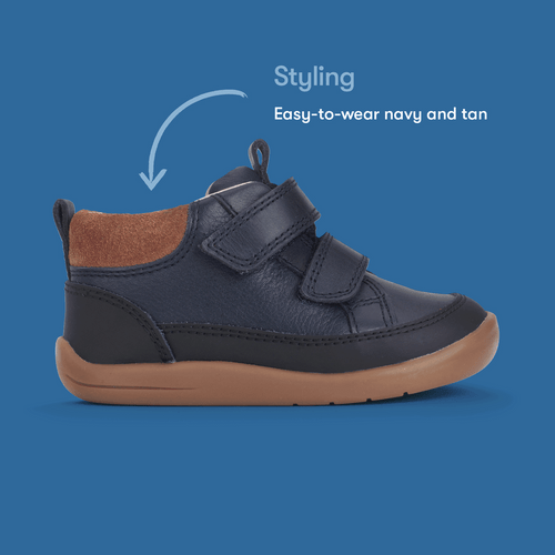 Start Rite Rove Navy Leather Kids Rip-tape First Casual Boots