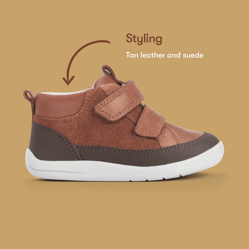 Start Rite Rove Tan Leather/suede Kids Rip-tape First Casual Boots