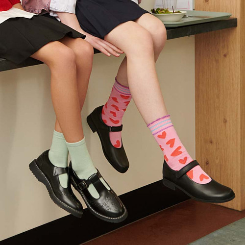 Start Rite Samba Black Leather Girls Rip-tape School Shoes